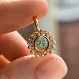 Round Precision Cut Montana Sapphire Vine Frame Bezel Set Pendants in 14k Yellow Gold