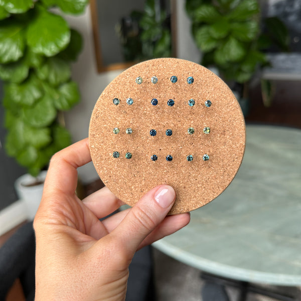 4mm Round and Cushion Cut African Sapphire Stud Earrings in 14k Yellow Gold