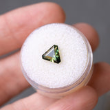 1.74CT AUSTRALIAN TRILLION SAPPHIRE, DEEP GREEN PARTI YELLOW, UNTREATED, 7.03MM