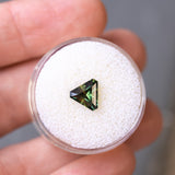 1.74CT AUSTRALIAN TRILLION SAPPHIRE, DEEP GREEN PARTI YELLOW, UNTREATED, 7.03MM