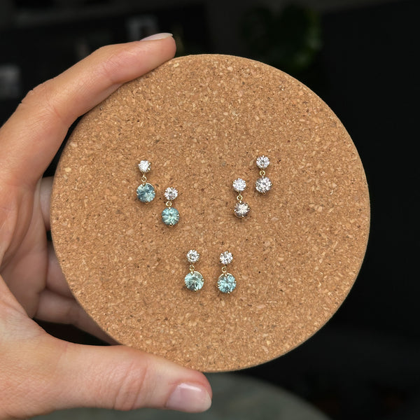 Montana Sapphire and Lab Grown Diamond "Raindrop" Earrings in 14k Yellow Gold