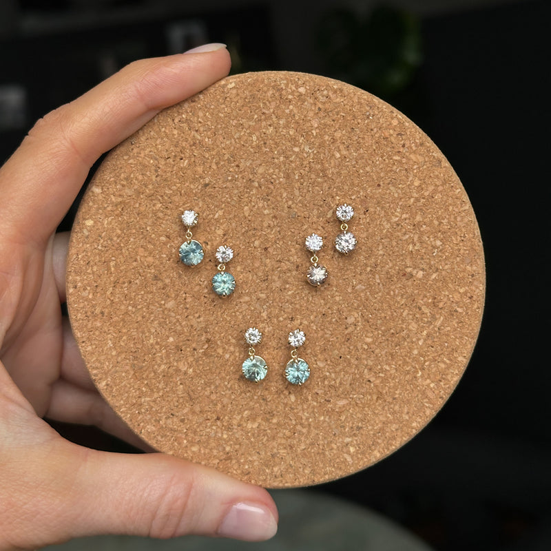 Montana Sapphire and Lab Grown Diamond "Raindrop" Earrings in 14k Yellow Gold