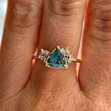 1.23ct Teal Montana Sapphire and Genuine Antique Diamond Mountainscape Ring in 14k Yellow Gold