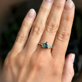 1.23ct Teal Montana Sapphire and Genuine Antique Diamond Mountainscape Ring in 14k Yellow Gold