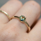 0.77ct Round Australian Parti Green Sapphire Low Profile 4 Prong Solitaire in 14k Yellow Gold