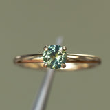 0.77ct Round Australian Parti Green Sapphire Low Profile 4 Prong Solitaire in 14k Yellow Gold