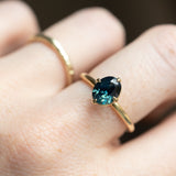 1.65ct Untreated Deep Teal Nigerian Oval Sapphire Four Prong Compass Set Solitaire in 18k Yellow Gold