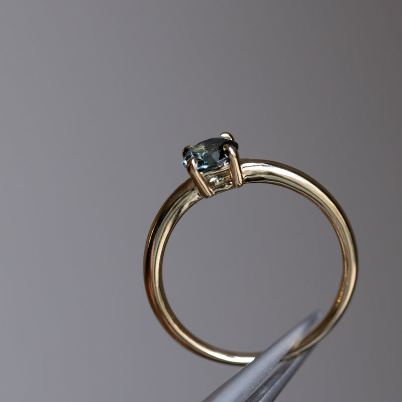 0.75ct Round Nigerian Untreated Blue Sapphire Low Profile 4 Prong Solitaire in 14k Yellow Gold