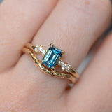 1.07ct Emerald Cut Parti Teal Montana Sapphire and Diamond Starry Night Low Profile Solitaire in 14k Yellow Gold