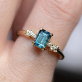 1.07ct Emerald Cut Parti Teal Montana Sapphire and Diamond Starry Night Low Profile Solitaire in 14k Yellow Gold