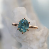 3.70ct Untreated Precision Cut Oval Montana Sapphire Diamond-studded Sea Star Solitaire in 18k Rose Gold