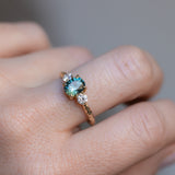 1.36ct Oval Montana Sapphire and Lab Diamond Three Stone Ring in 14K Yellow Gold with Evergreen Texture