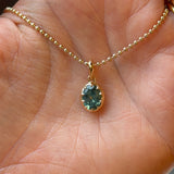 1.56ct Untreated Teal Green Nigerian Oval Sapphire 10 Prong Pendant in 14k Yellow Gold