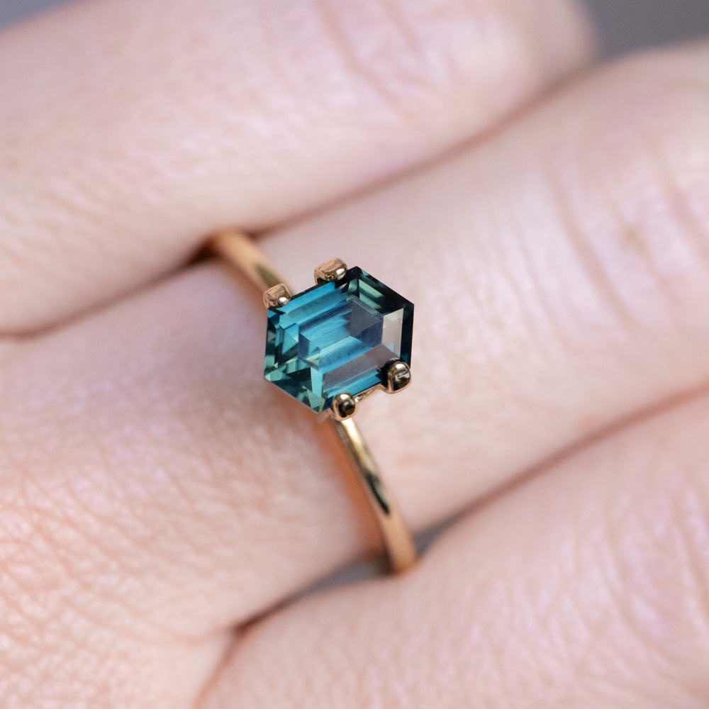 ELONGATED HEXAGON NIGERIAN SAPPHIRE, UNTREATED, DEEP TEAL