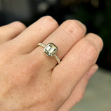 1.14ct Emerald Cut Parti Montana Sapphire Low Profile Bezel Solitaire Ring with Pavé Set Diamonds in 14k Green Gold