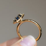 1.57ct Oval Teal Parti Sapphire and Alexandrite Hexagon Stackable Halo in 14k Yellow Gold