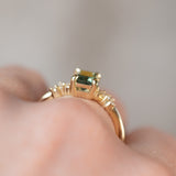 1.13ct Emerald Cut Seafoam Teal Australian Sapphire and Diamond Starry Night Low Profile Solitaire in 14k Yellow Gold