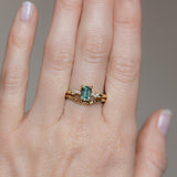 1.13ct Emerald Cut Seafoam Teal Australian Sapphire and Diamond Starry Night Low Profile Solitaire in 14k Yellow Gold