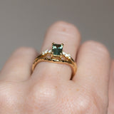 1.13ct Emerald Cut Seafoam Teal Australian Sapphire and Diamond Starry Night Low Profile Solitaire in 14k Yellow Gold