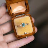 1.13ct Emerald Cut Seafoam Teal Australian Sapphire and Diamond Starry Night Low Profile Solitaire in 14k Yellow Gold