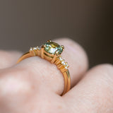 1.43ct Round Light Spring Green Montana Sapphire and Diamond Starry Night Low Profile Solitaire in 18k Yellow Gold