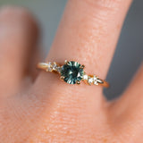 0.98ct Round Teal Blue Untreated Montana Sapphire and Diamond Starry Night Low Profile Solitaire in 14k Yellow Gold