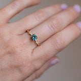 0.98ct Round Teal Blue Untreated Montana Sapphire and Diamond Starry Night Low Profile Solitaire in 14k Yellow Gold