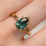 2.01ct Teal Pear Madagascar Sapphire Flat Band 5 Prong Solitaire in 18k Yellow Gold