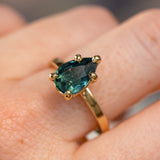 2.01ct Teal Pear Madagascar Sapphire Flat Band 5 Prong Solitaire in 18k Yellow Gold