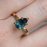 2.01ct Teal Pear Madagascar Sapphire Flat Band 5 Prong Solitaire in 18k Yellow Gold