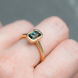 1.61ct Untreated Emerald Cut Green Sapphire Contemporary Bezel Set Ring in 18k Yellow Gold