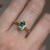 1.61ct Untreated Emerald Cut Green Sapphire Contemporary Bezel Set Ring in 18k Yellow Gold