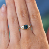 1.57ct Blue Montana Sapphire Cushion Cut and Lab Grown Marquise Diamond Cluster Ring in 14k Yellow Gold