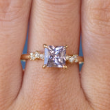 1.55ct Princess Cut Lavender Sapphire and Diamond Starry Night Low Profile Solitaire in 14k Yellow Gold