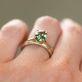 1.75ct Oval Teal Green Untreated Nigerian Sapphire Hidden Halo Solitaire in 14k Yellow Gold