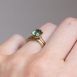 1.75ct Oval Teal Green Untreated Nigerian Sapphire Hidden Halo Solitaire in 14k Yellow Gold