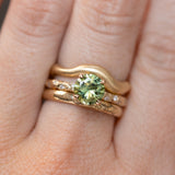 1.56ct Round Parti Australian Sapphire 4 Prong Evergreen Solitaire with Scattered Embedded Diamonds in 14k Yellow Gold