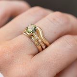 1.56ct Round Parti Australian Sapphire 4 Prong Evergreen Solitaire with Scattered Embedded Diamonds in 14k Yellow Gold