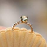 1.56ct Round Parti Australian Sapphire 4 Prong Evergreen Solitaire with Scattered Embedded Diamonds in 14k Yellow Gold