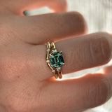 1.65ct Cushion Cut Untreated Madagascar Parti Sapphire and Light Blue Sapphire Low Profile East-West Ring in 14k Yellow Gold