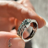 0.90ct Round Steely Blue Green Montana Sapphire and Princess Cut Diamond Rapids Low Profile Ring in 14k White Gold