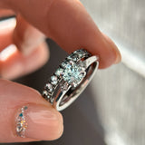 0.90ct Round Steely Blue Green Montana Sapphire and Princess Cut Diamond Rapids Low Profile Ring in 14k White Gold