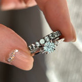 0.90ct Round Steely Blue Green Montana Sapphire and Princess Cut Diamond Rapids Low Profile Ring in 14k White Gold