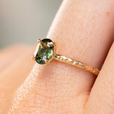 1.10ct Deep Teal Madagascar Sapphire Evergreen Carved 4 Prong Solitaire in 14k Yellow Gold