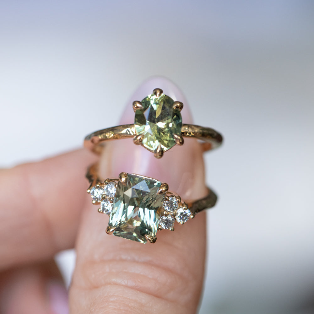 Olive green diamond engagement ring deals