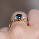 1.87ct Oval Untreated Songean Ocean Blue Sapphire and Lab Grown Diamond Dainty Three Stone Ring in 18k Yellow Gold