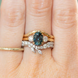 1.87ct Oval Untreated Songean Ocean Blue Sapphire and Lab Grown Diamond Dainty Three Stone Ring in 18k Yellow Gold