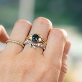 1.87ct Oval Untreated Songean Ocean Blue Sapphire and Lab Grown Diamond Dainty Three Stone Ring in 18k Yellow Gold