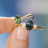 1.14ct Oval Blue Green Teal Madagascar Sapphire Evergreen Carved 4 Prong Solitaire in 14k Yellow Gold