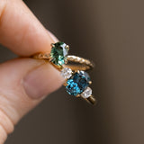 1.87ct Oval Untreated Songean Ocean Blue Sapphire and Lab Grown Diamond Dainty Three Stone Ring in 18k Yellow Gold